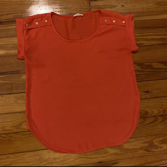 Zenana Outfitters Top Blouse Shirt Cuffed Sleeves Gold Buttons Pink Size Medium - Picture 5 of 8